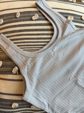 aerie Light Blue Ribbed Scoop Tank